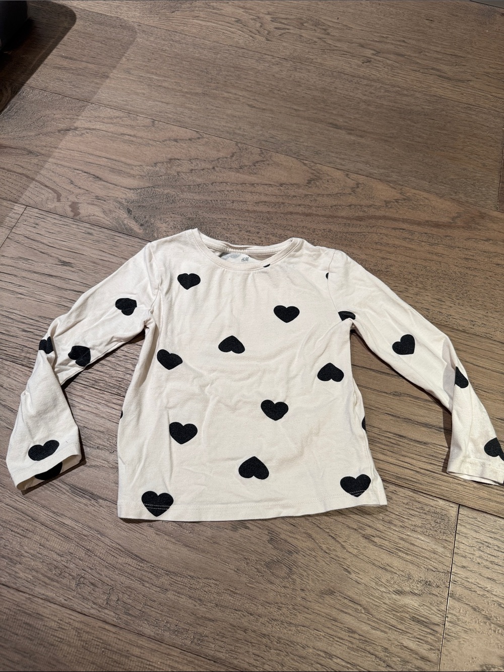 Kids Long-Sleeve Cream Shirt with Black Hearts